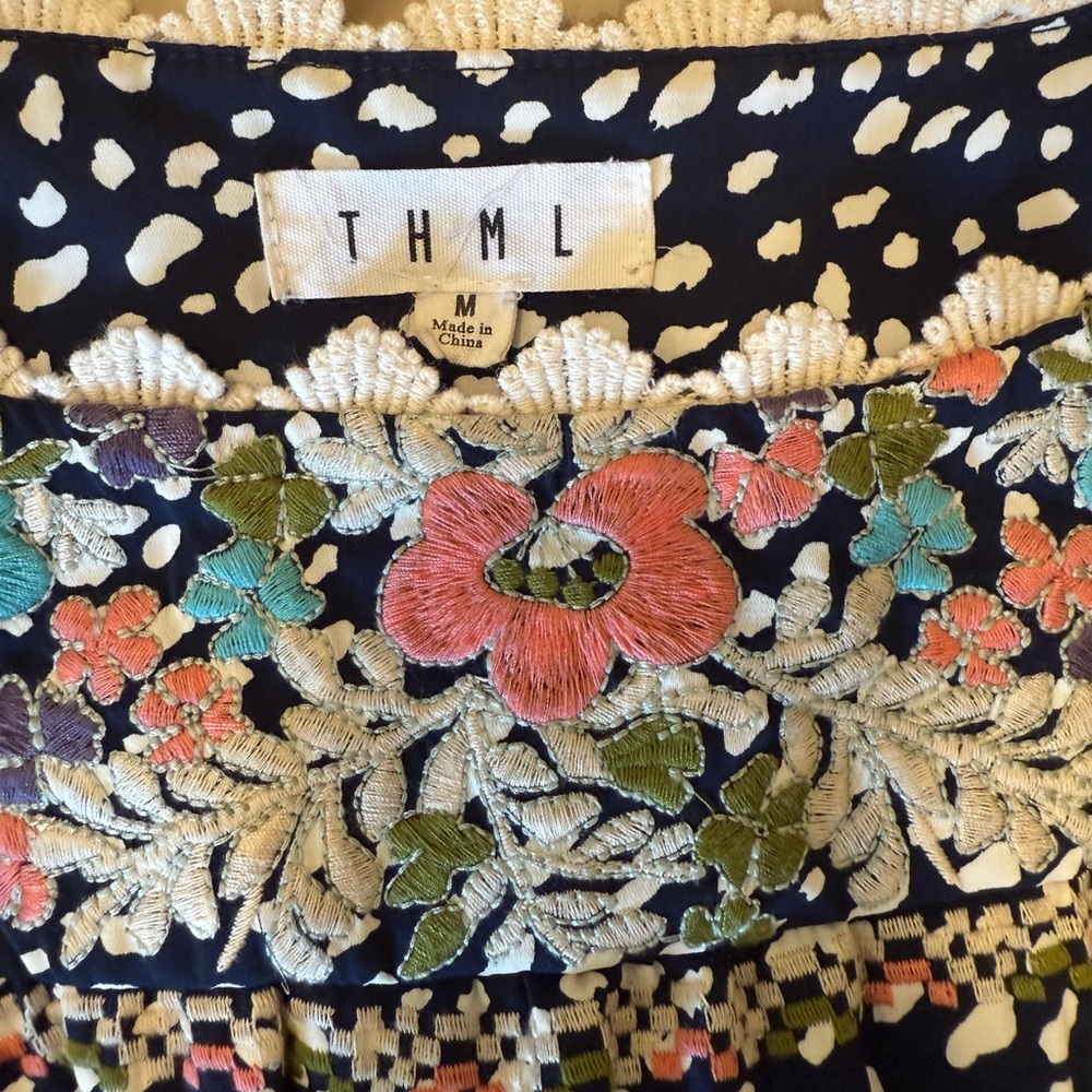 THML Navy Floral Embroidered Blouse